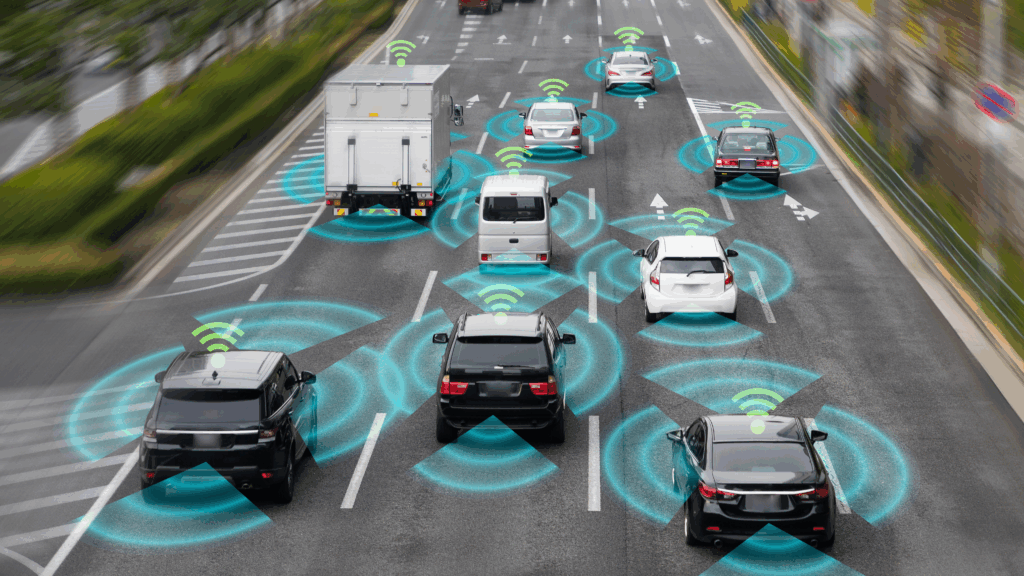 LiDAR and radar scan the surroundings in real time.